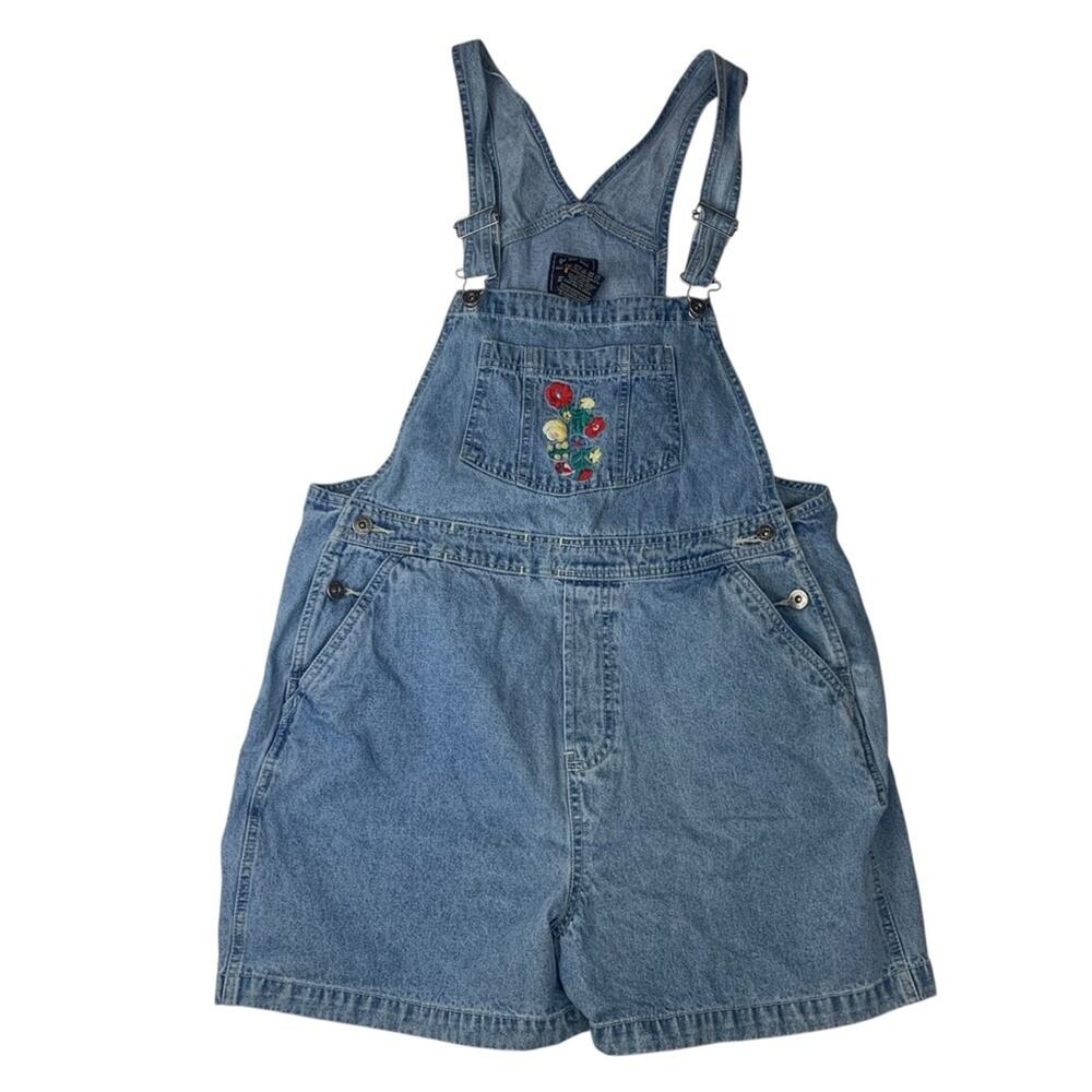 Route 66 size large denim shortalls floral embroidery vintage y2k boho cottage